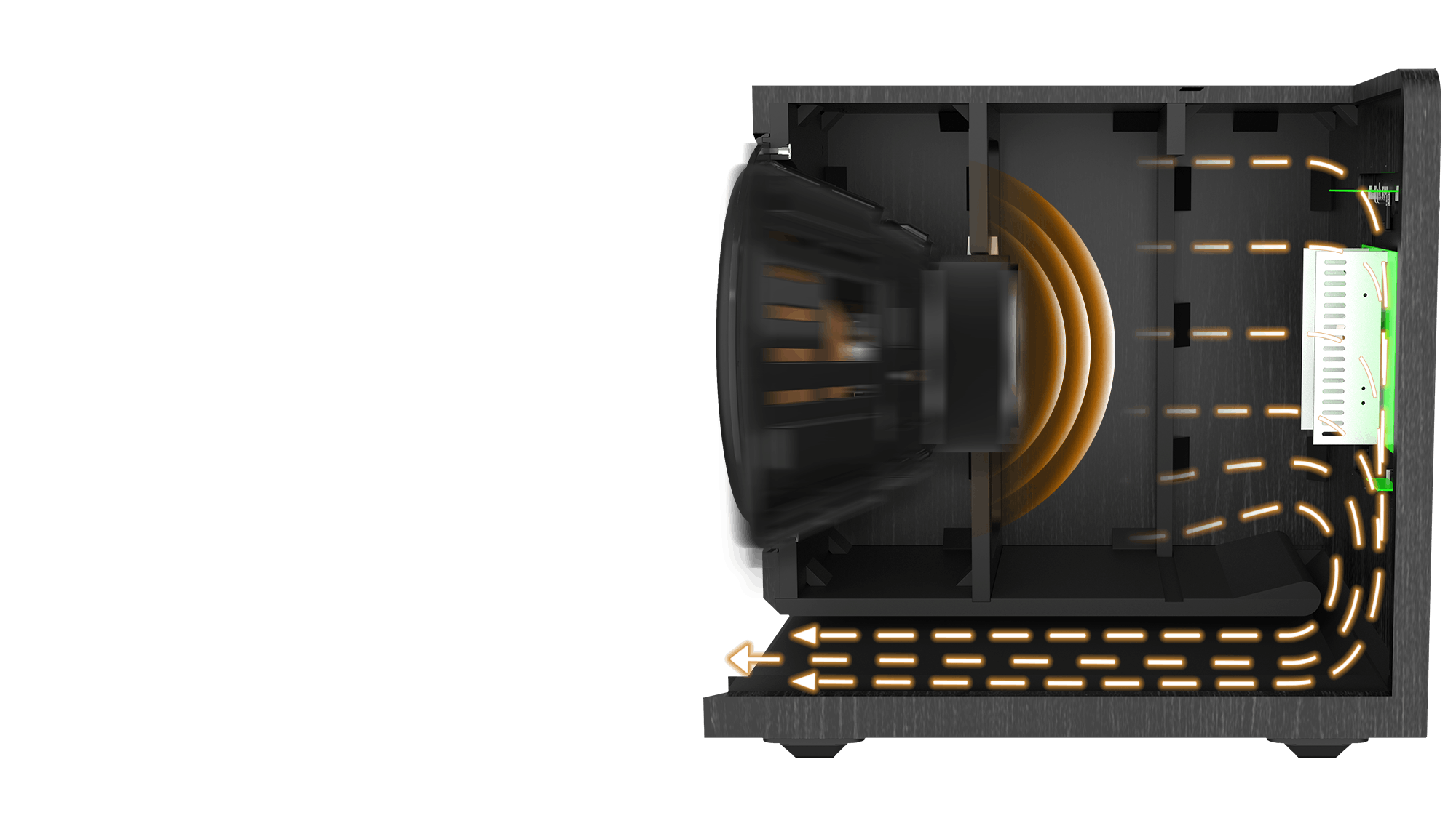 Cutaway view of an RP 1600 SW with a diagram showing how air moves within